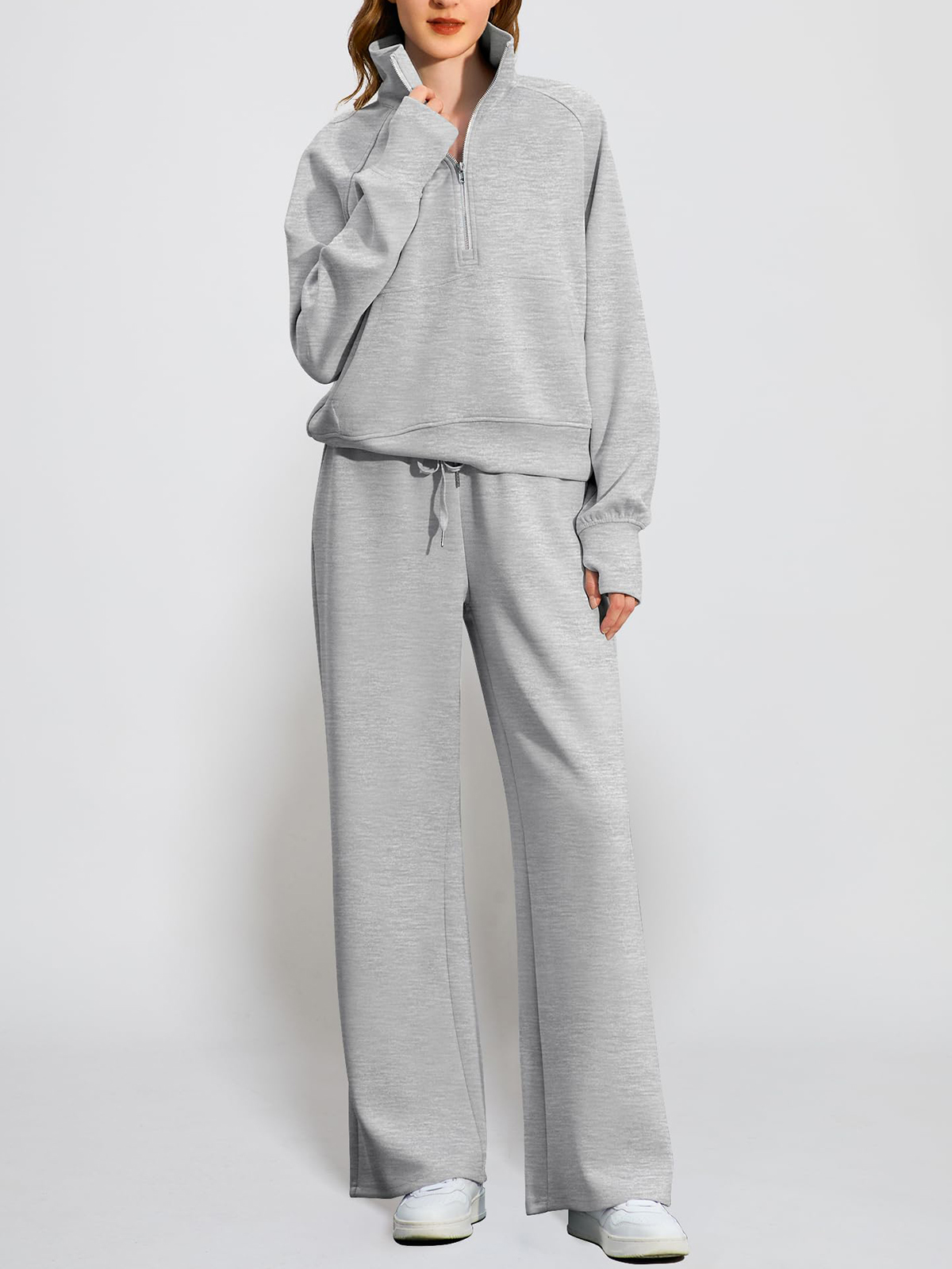 🔥Women's pure cotton loose-fitting half-zip two-piece sportswear set（Free delivery）