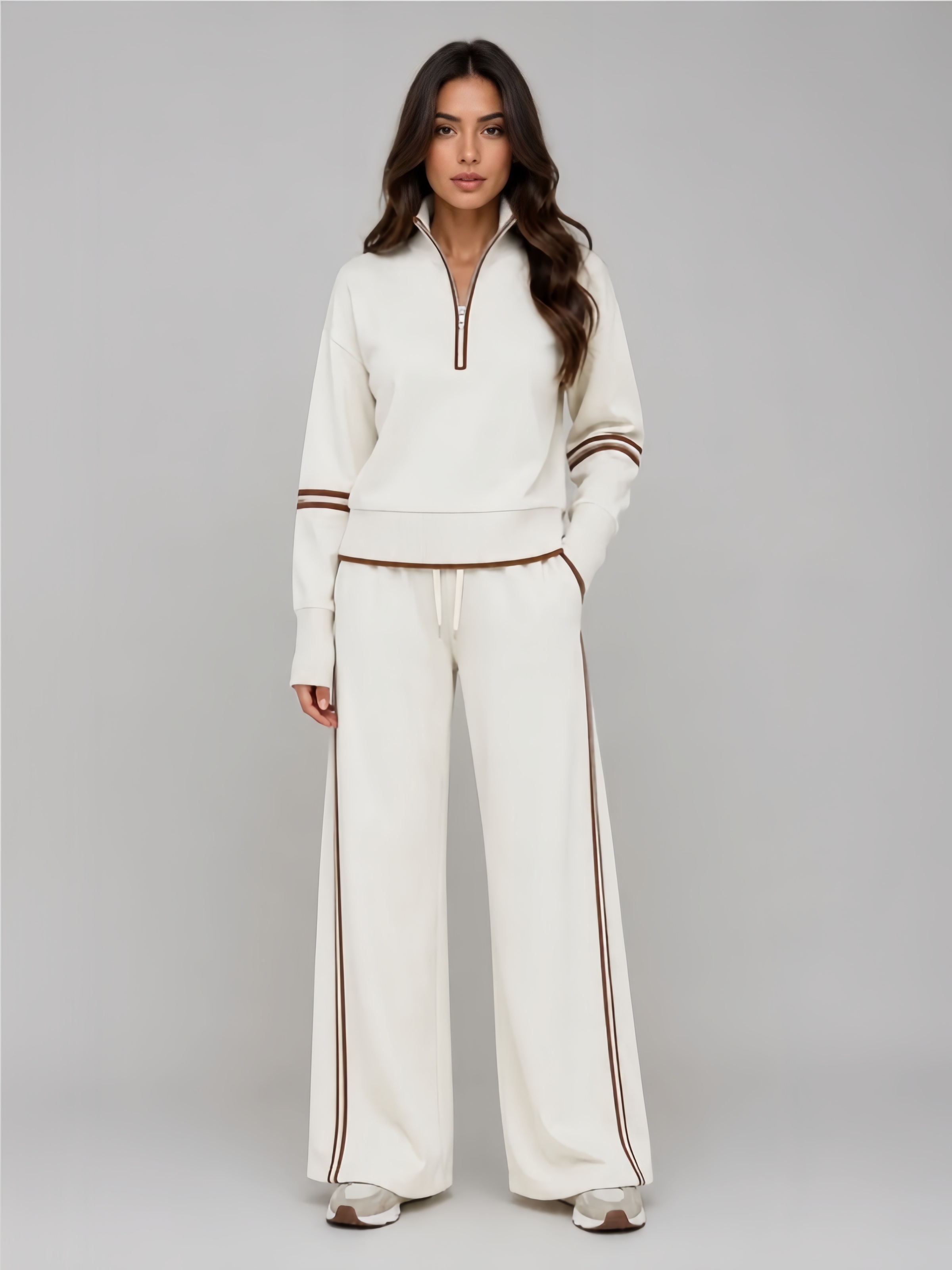 Women's Half Zip Lounge Set – Relaxed Two-Piece Wide Leg Tracksuit