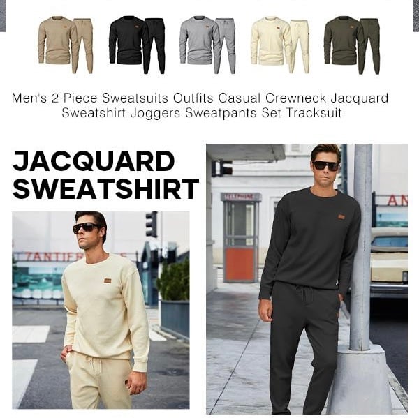 🎁LAST DAY 49% OFF🎁Men's  2 Piece Sweatsuits Outfits Casual Crewneck Jacquard Sweatshirt Joggers Sweatpants Set