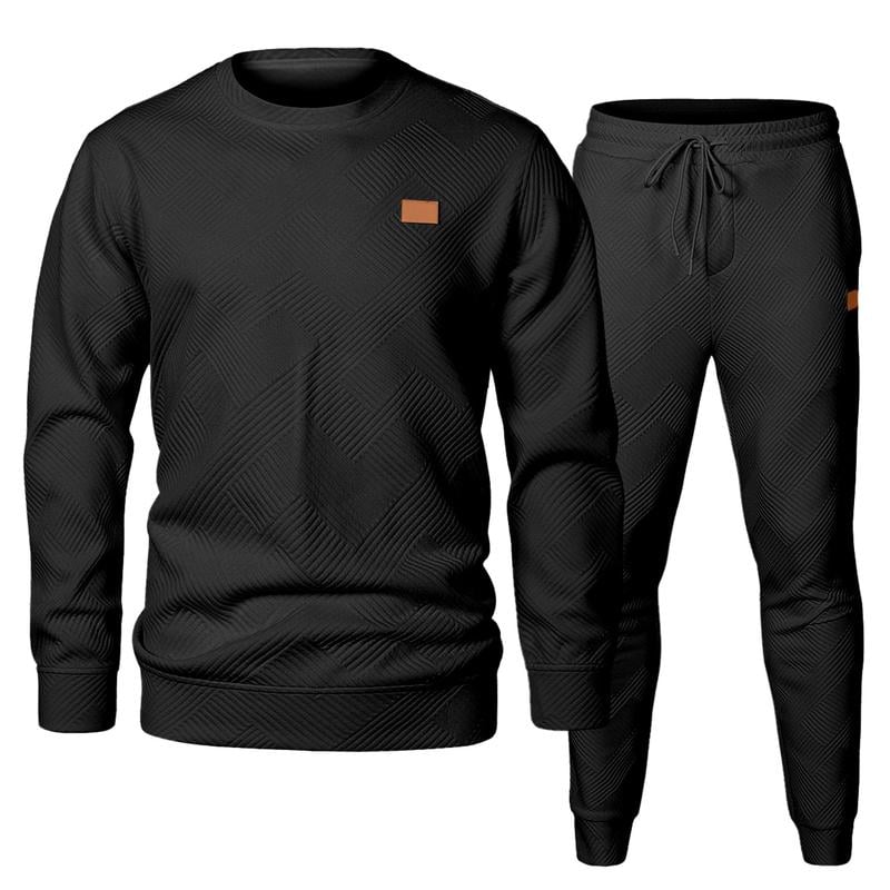 🎁LAST DAY 49% OFF🎁Men's  2 Piece Sweatsuits Outfits Casual Crewneck Jacquard Sweatshirt Joggers Sweatpants Set