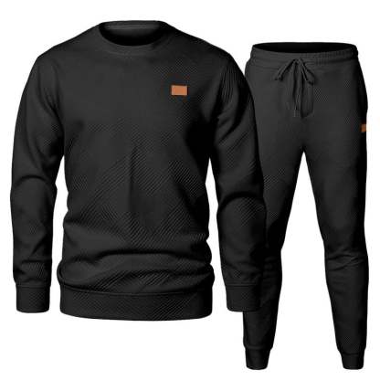 🎁LAST DAY 49% OFF🎁Men's  2 Piece Sweatsuits Outfits Casual Crewneck Jacquard Sweatshirt Joggers Sweatpants Set