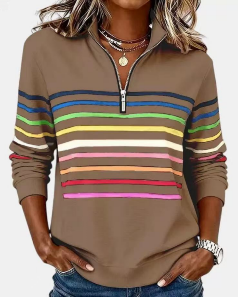 🔥Last Day 50% OFF🔥Half-Zip Rainbow Striped Sweatshirt, Cozy & Bright