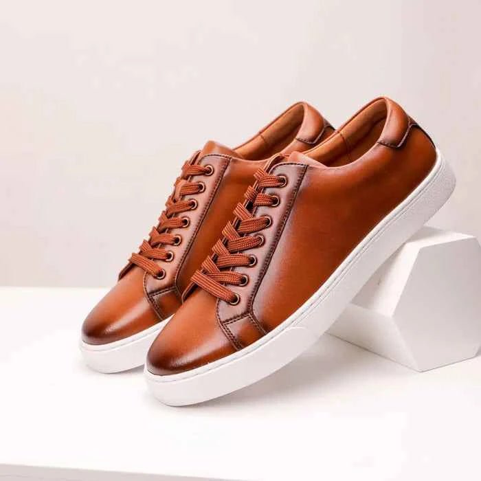 Men’s Genuine Leather Court‑Style Low‑Top Everyday Casual Sneakers