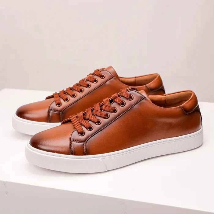Men’s Genuine Leather Court‑Style Low‑Top Everyday Casual Sneakers