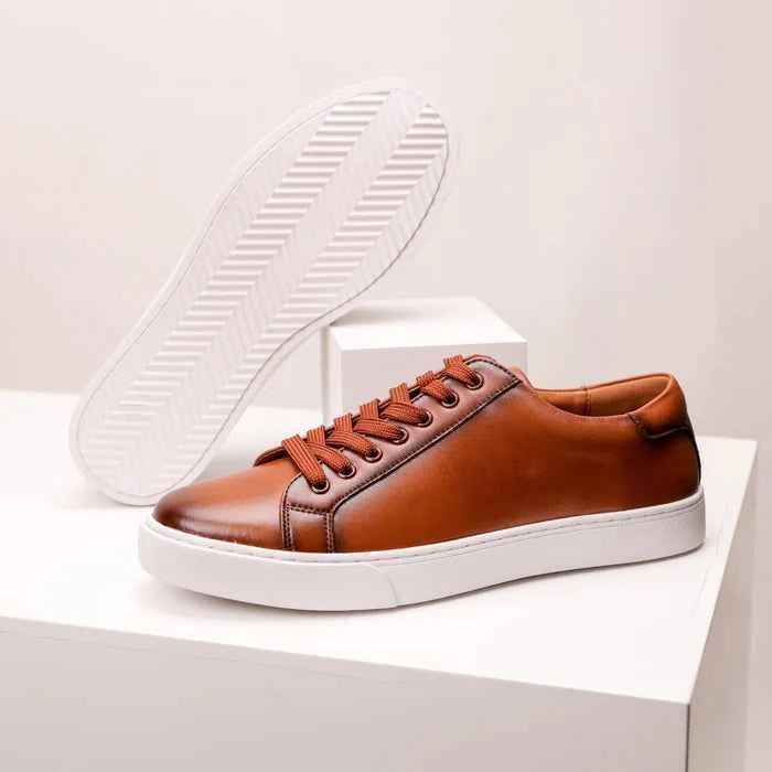 Men’s Genuine Leather Court‑Style Low‑Top Everyday Casual Sneakers