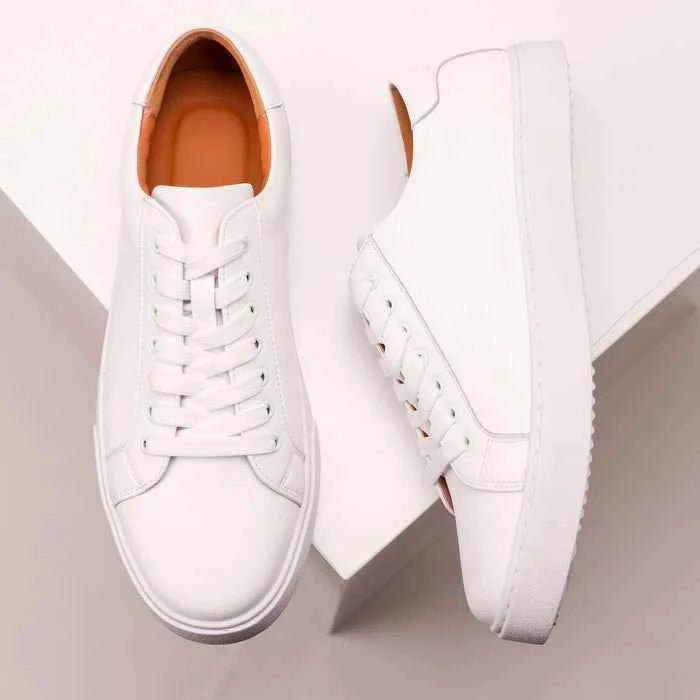 Men’s Genuine Leather Court‑Style Low‑Top Everyday Casual Sneakers