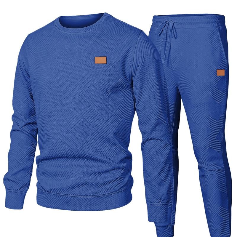 🎁LAST DAY 49% OFF🎁Men's  2 Piece Sweatsuits Outfits Casual Crewneck Jacquard Sweatshirt Joggers Sweatpants Set