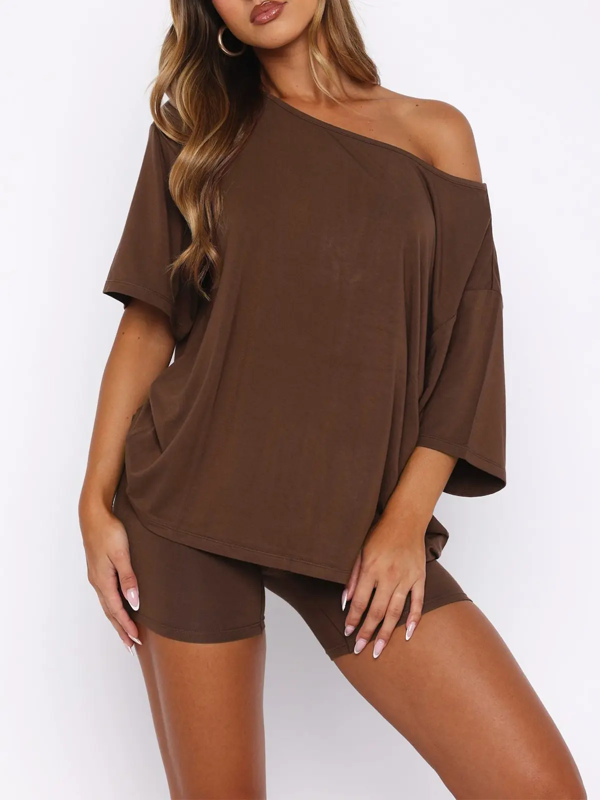 Women's Casual Two Piece Lounge Set Off Shoulder Top & Shorts