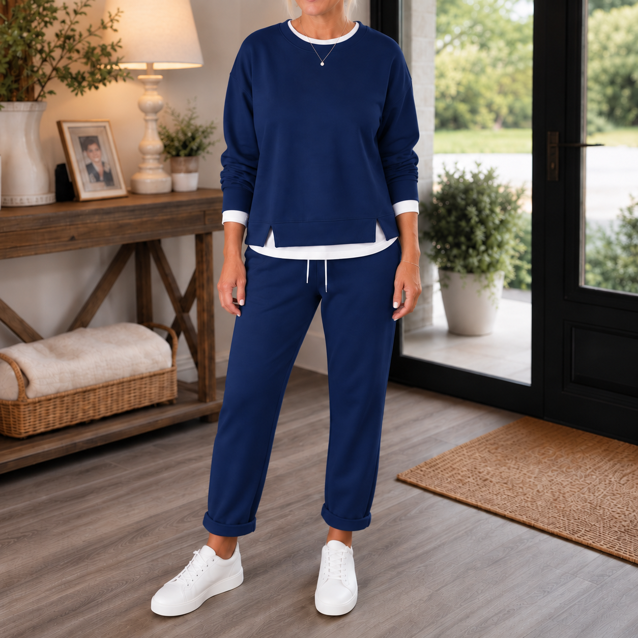 Side-Slit Sweatshirt And Jogger Set