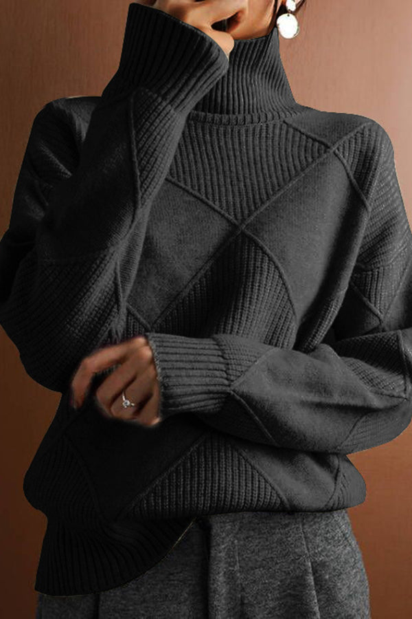 Women's Solid Color Casual Turtleneck Loose Warm Knitted Sweater