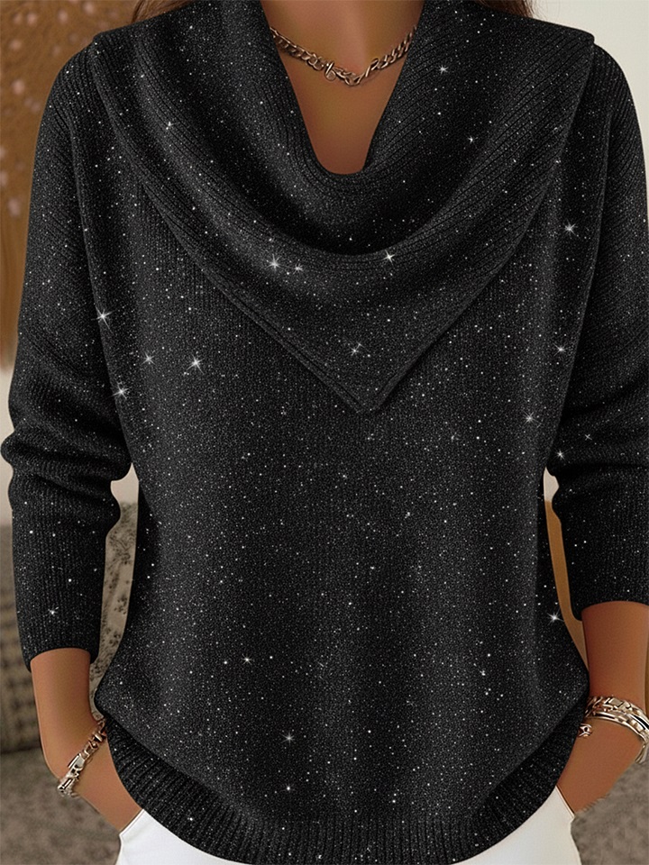 ⏰ LAST DAY 💥 Vintage Soft Triangle Neck Sequined Shiny Sweater Top