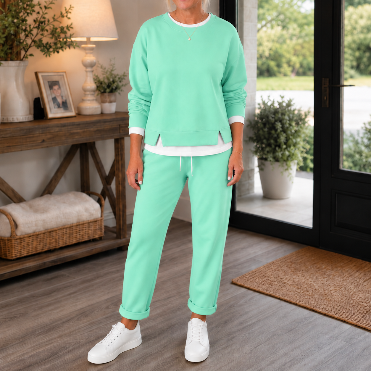 Side-Slit Sweatshirt And Jogger Set