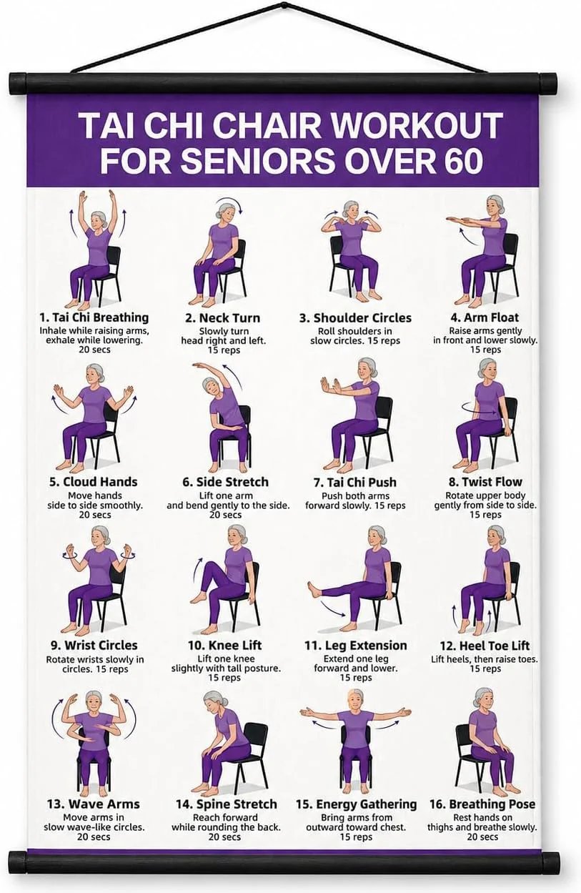 🔥Tai Chi Chair Workout Chart for Seniors (40 x 60 cm)