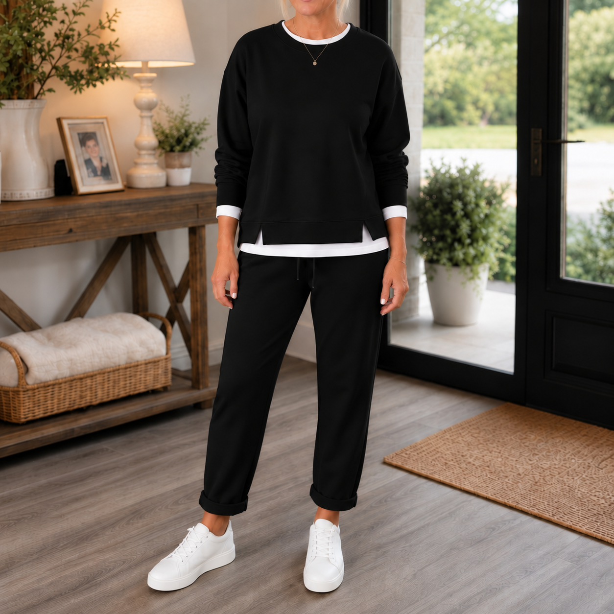 Side-Slit Sweatshirt And Jogger Set