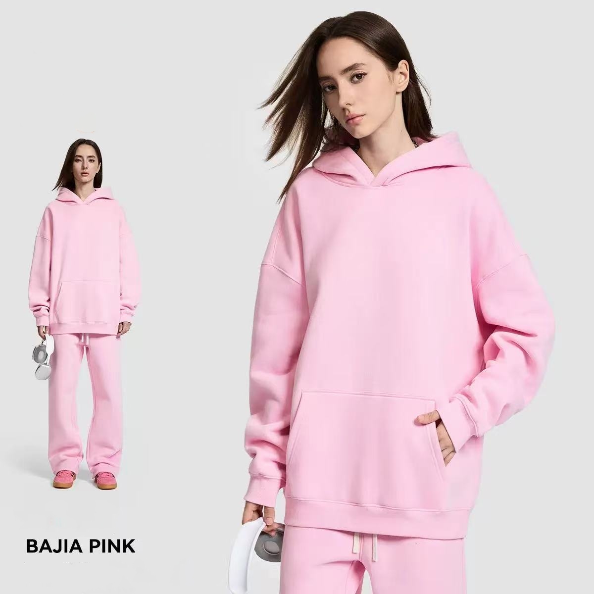 [Copy]NEW 🔥 Women's Cotton Two-Piece Oversized Drawstring Sweatshirt Wide Leg Sweatpants Casual Set