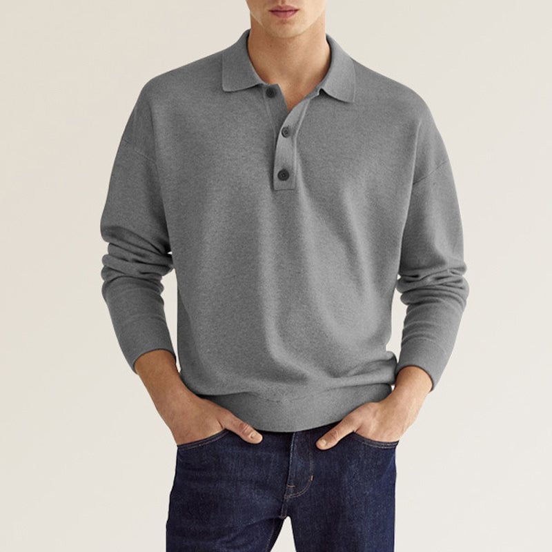 🔥Men's Casual Loose Lapel Long Sleeve Polo Shirt