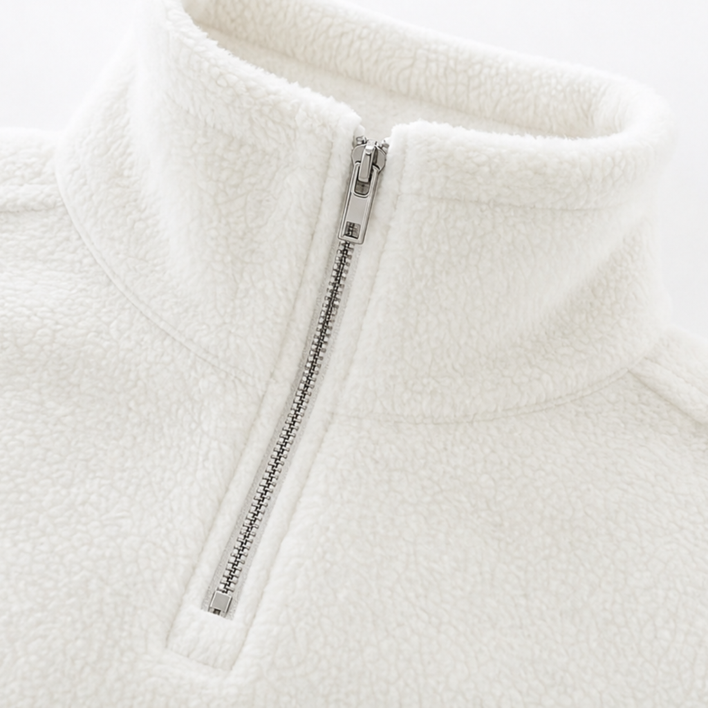 Warm Double-Brushed Fleece Drop-Shoulder Quarter-Zip Pullover