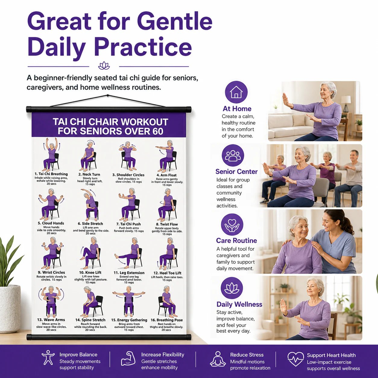 🔥Tai Chi Chair Workout Chart for Seniors (40 x 60 cm)