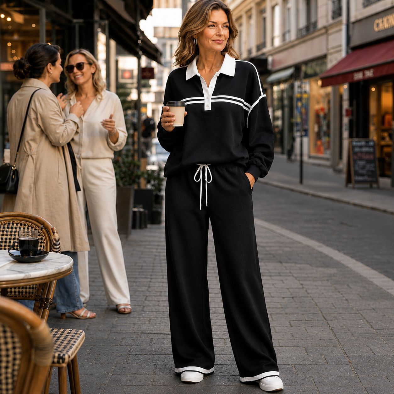 Wearbella-Striped Patchwork Sweater And Wide-Leg Pants Set