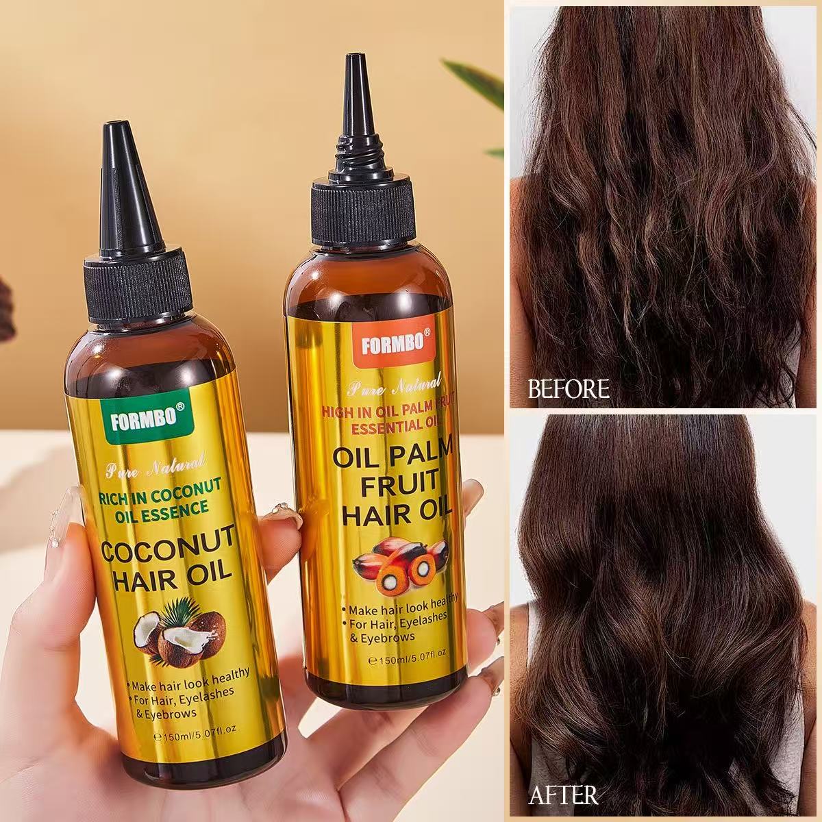Natural Coconut & Palm Fruit Hair Oil Set 150ml, Repair Dry Damaged Hair, Anti-Frizz Shine Hair Serum