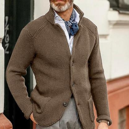 Stand Collar Knitted Coat Long Sleeve  Solid Color Thick Warm Casual Men's Outerwear
