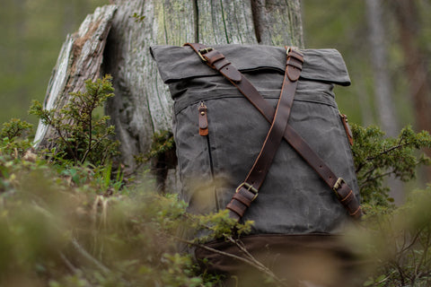 mens and womens leather and canvas backpack travel