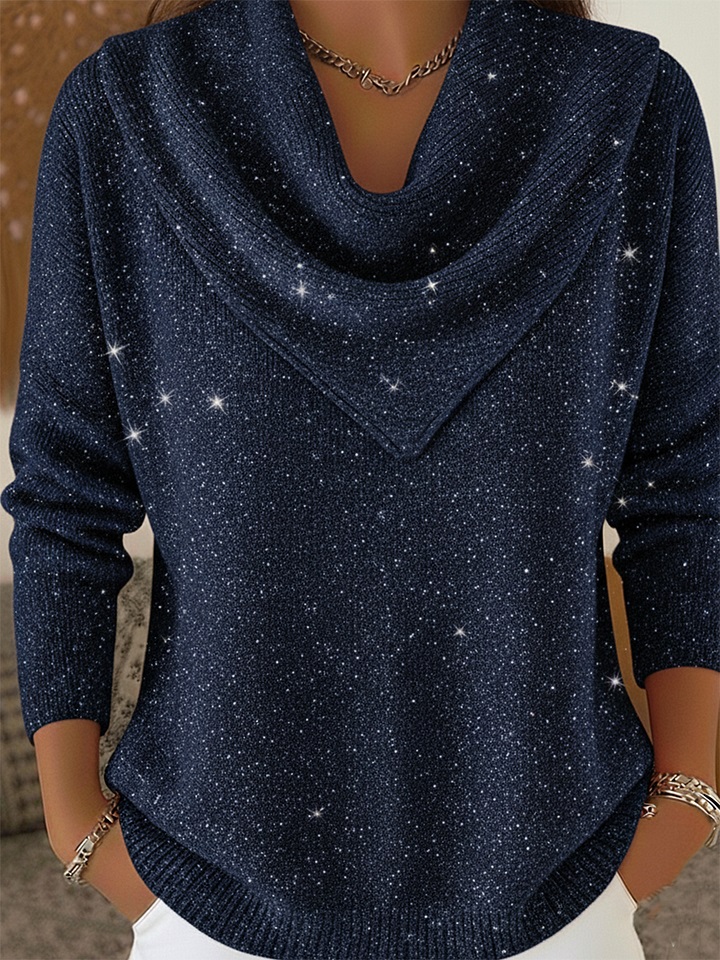 ⏰ LAST DAY 💥 Vintage Soft Triangle Neck Sequined Shiny Sweater Top