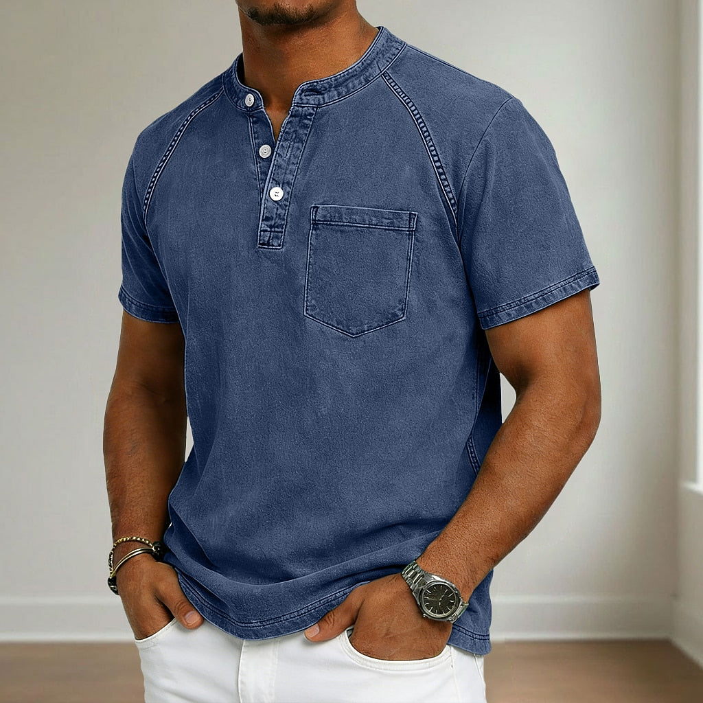 🔥Vintage Washed Cotton Henley T-Shirt