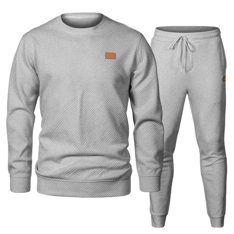🎁LAST DAY 49% OFF🎁Men's  2 Piece Sweatsuits Outfits Casual Crewneck Jacquard Sweatshirt Joggers Sweatpants Set
