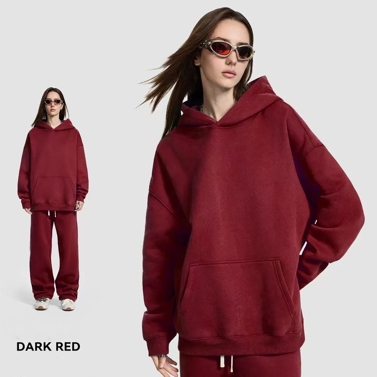 [Copy]NEW 🔥 Women's Cotton Two-Piece Oversized Drawstring Sweatshirt Wide Leg Sweatpants Casual Set