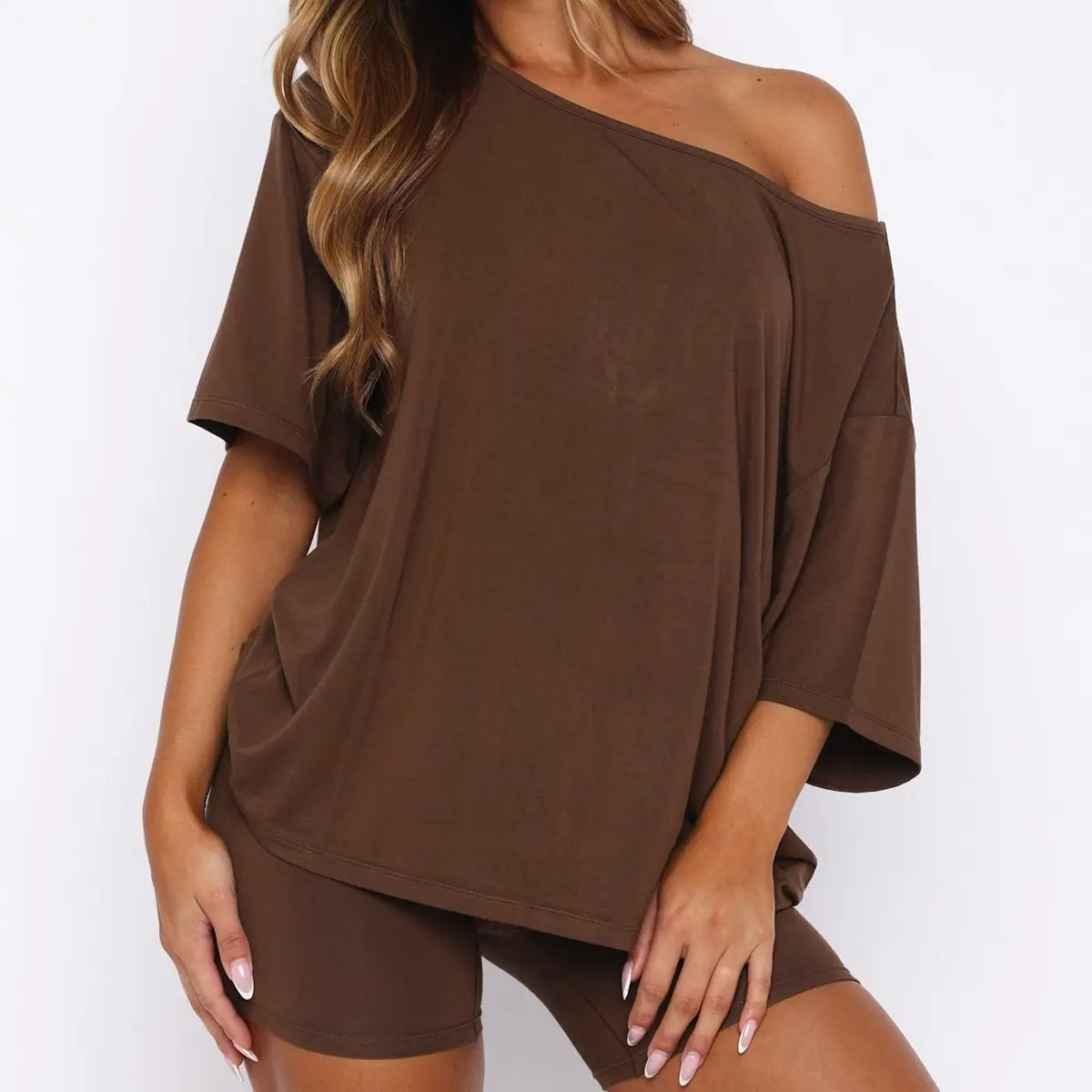 Women's Casual Two Piece Lounge Set Off Shoulder Top & Shorts