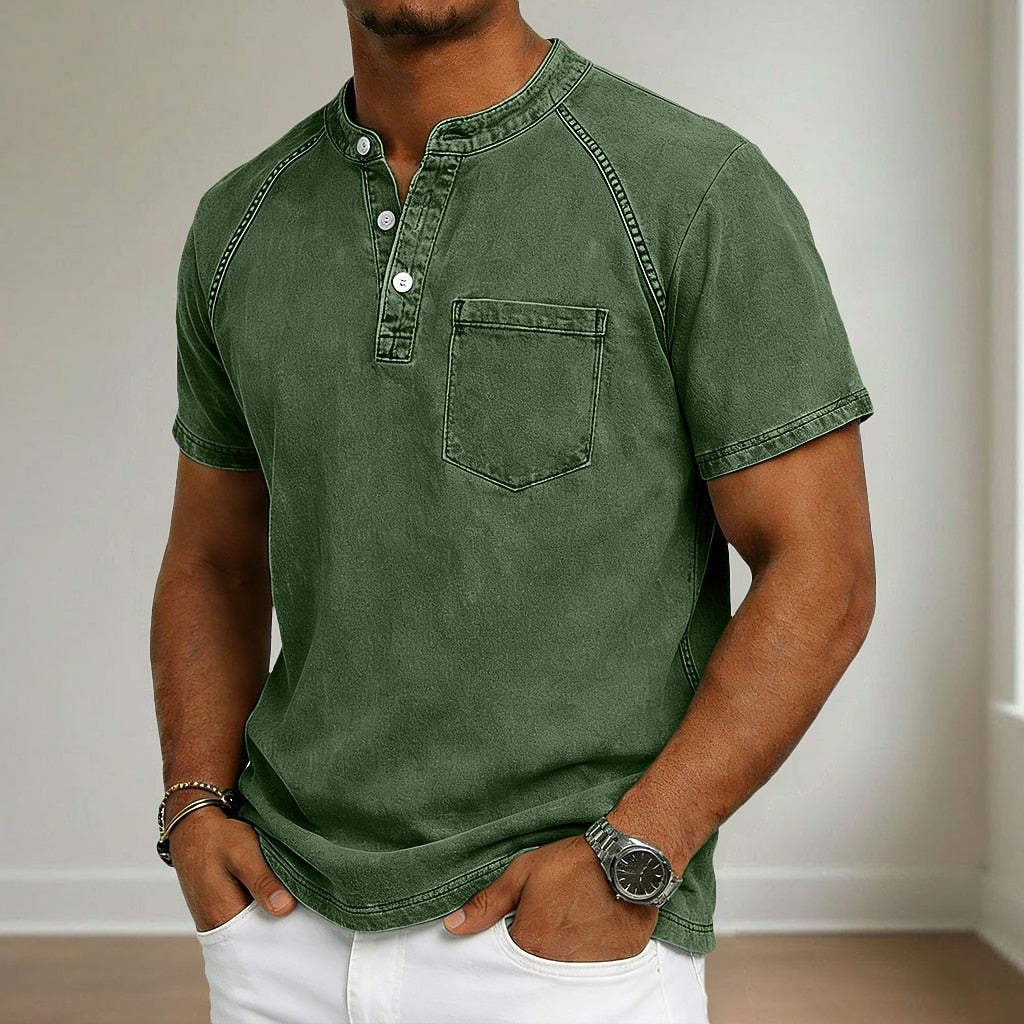 🔥Vintage Washed Cotton Henley T-Shirt