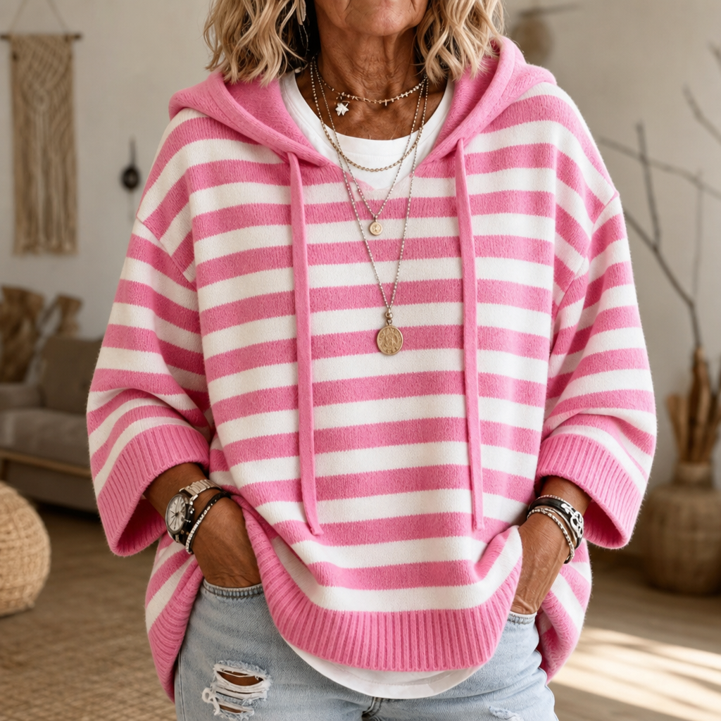 Oversized Striped Hooded Sweater