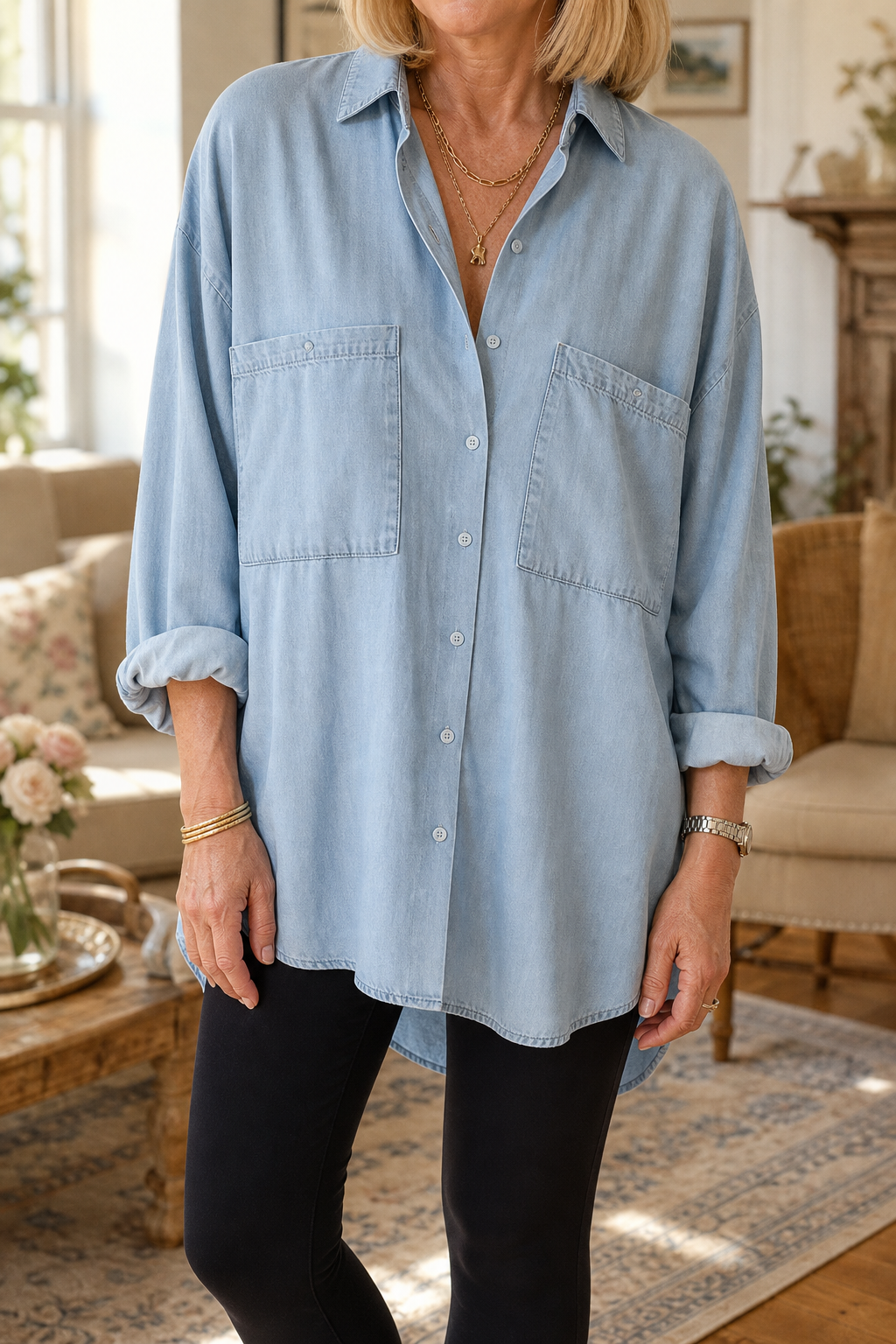 Oversized Soft Chambray Denim Shirt