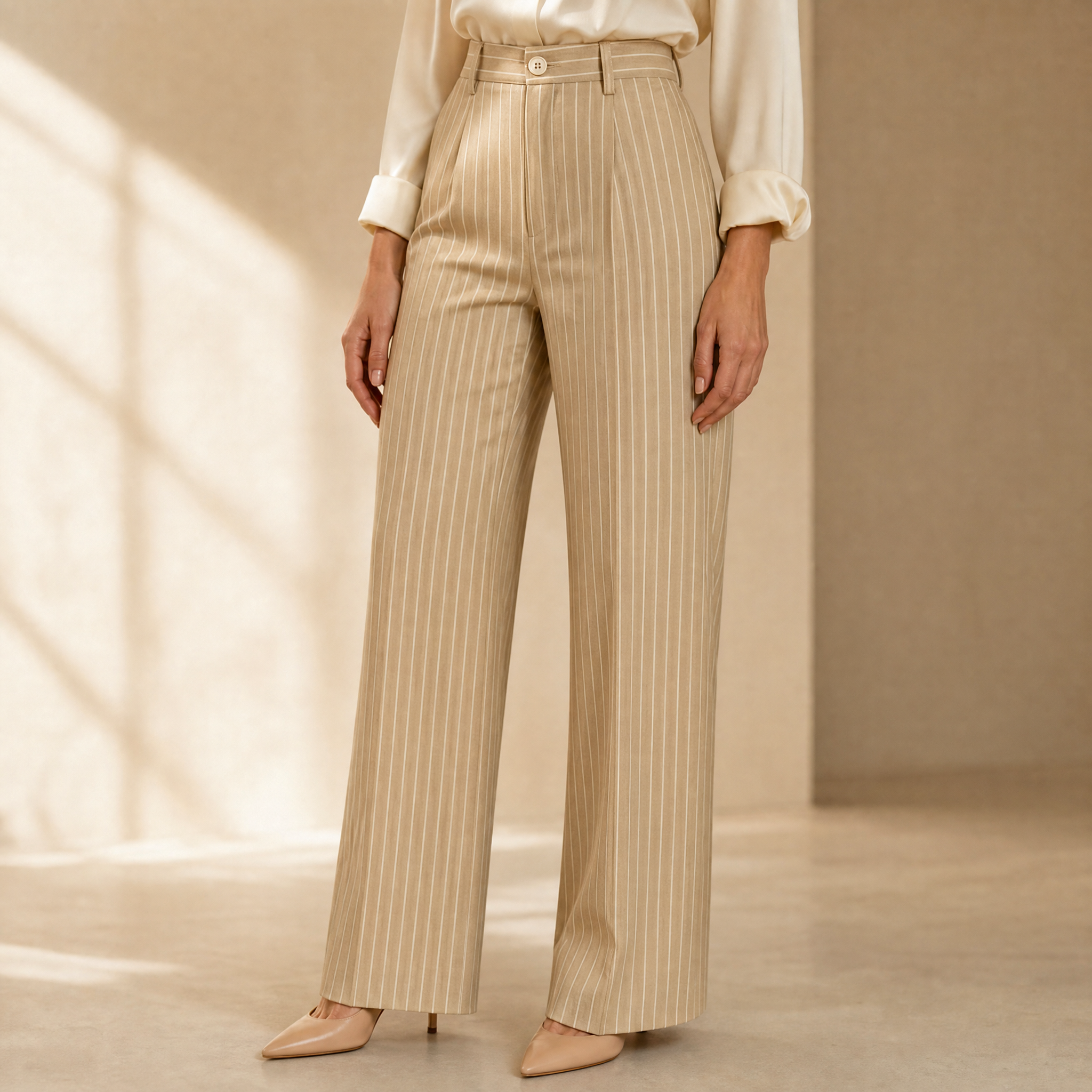 Solène High-Waisted Striped Wide-Leg Trousers for Effortless Polish