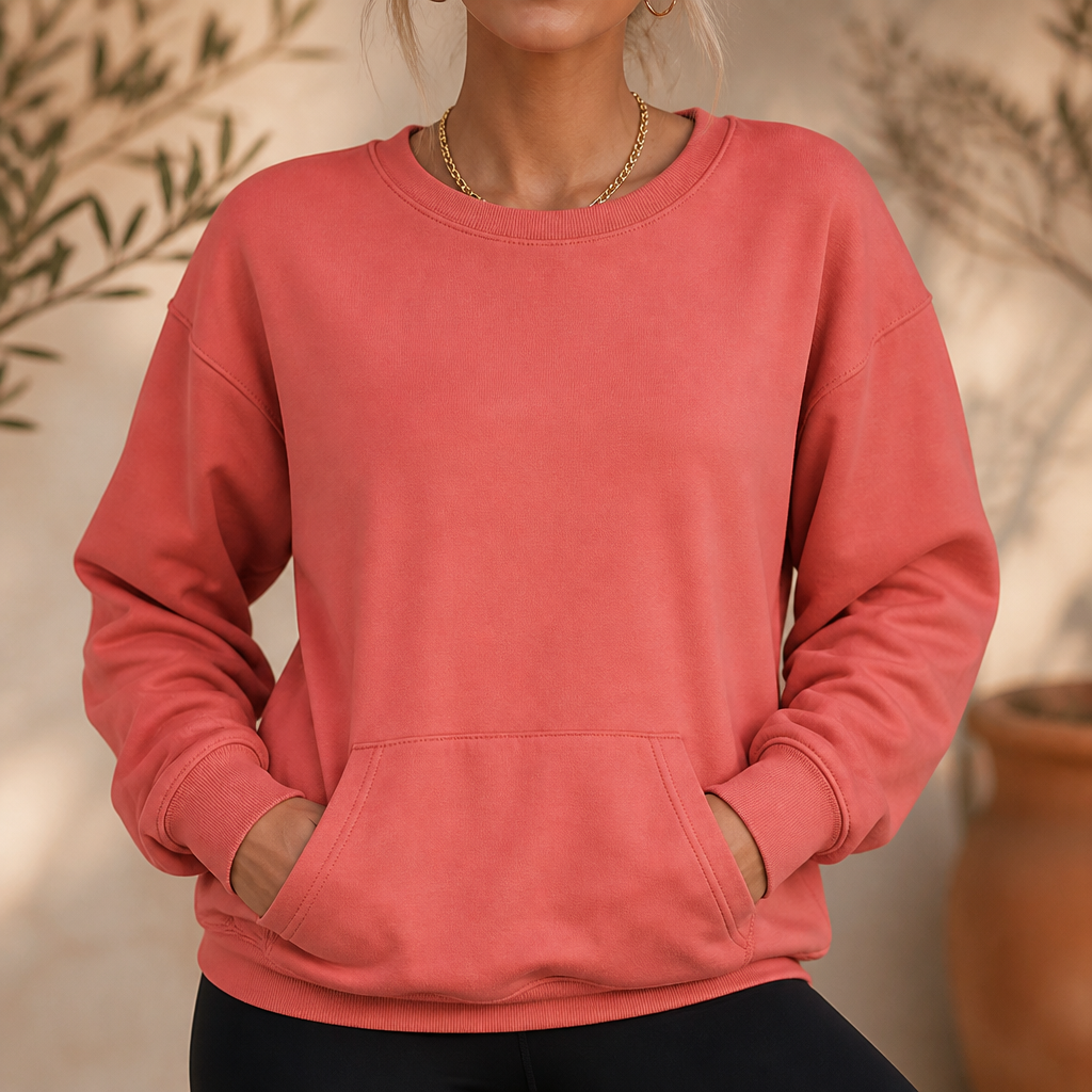 Oversized Kangaroo Pocket Crewneck Sweatshirt