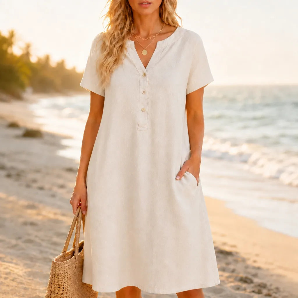 Women's V-Neck Midi Dress with Pockets