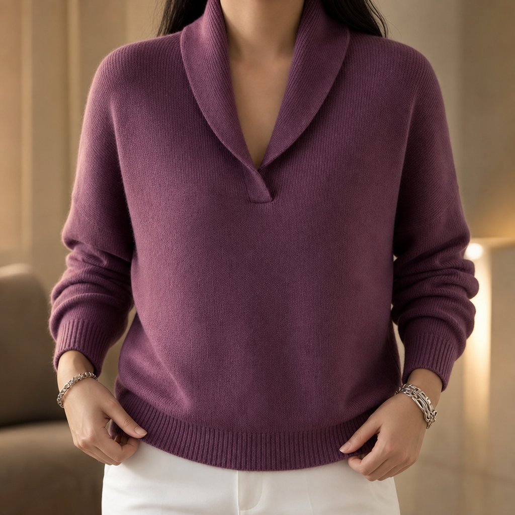 Shawl Collar Ribbed Knit Pullover Sweater
