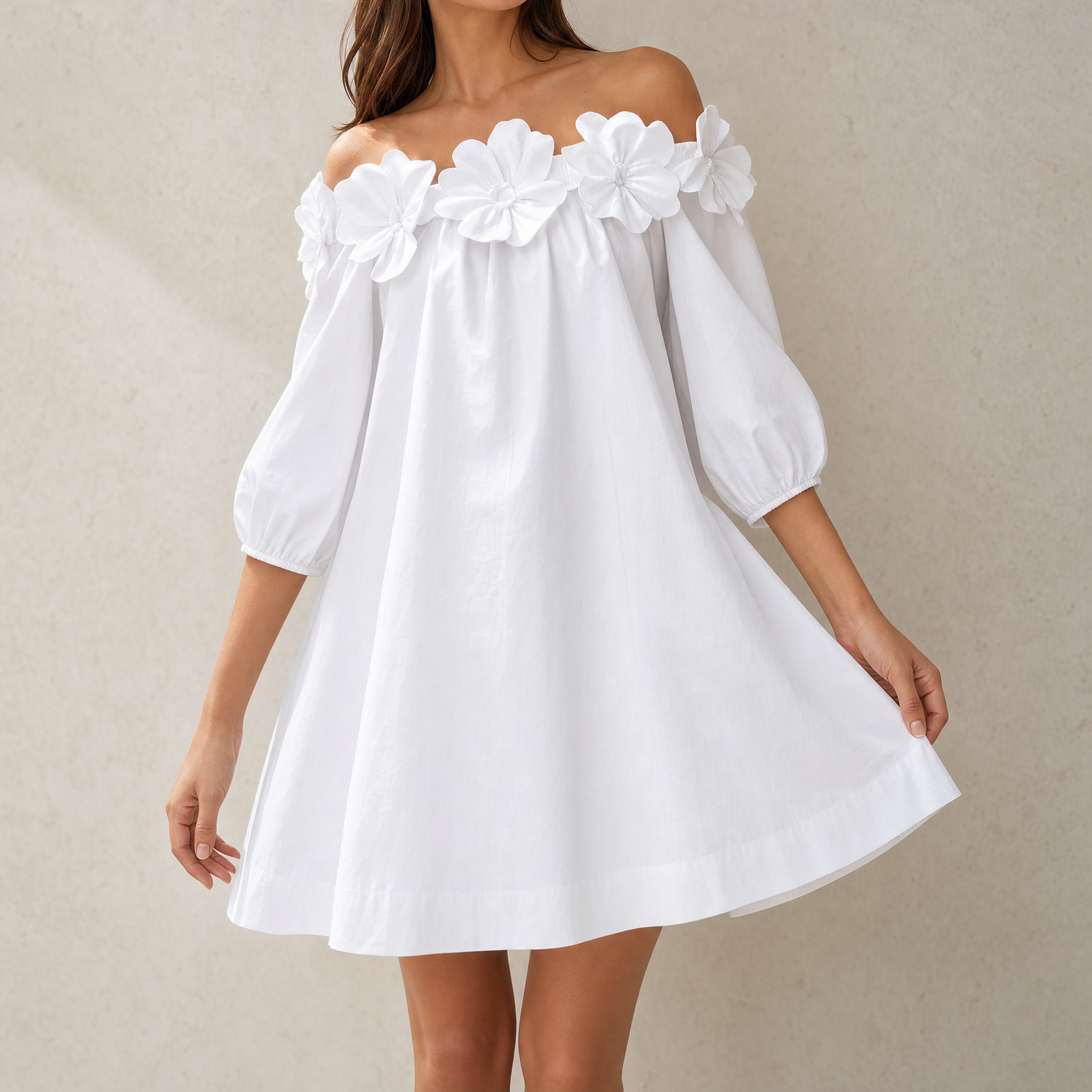 Women's Sculpted Rose Off-Shoulder Dress