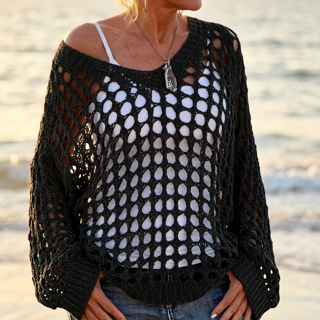 Women's breezy crochet knit layering top