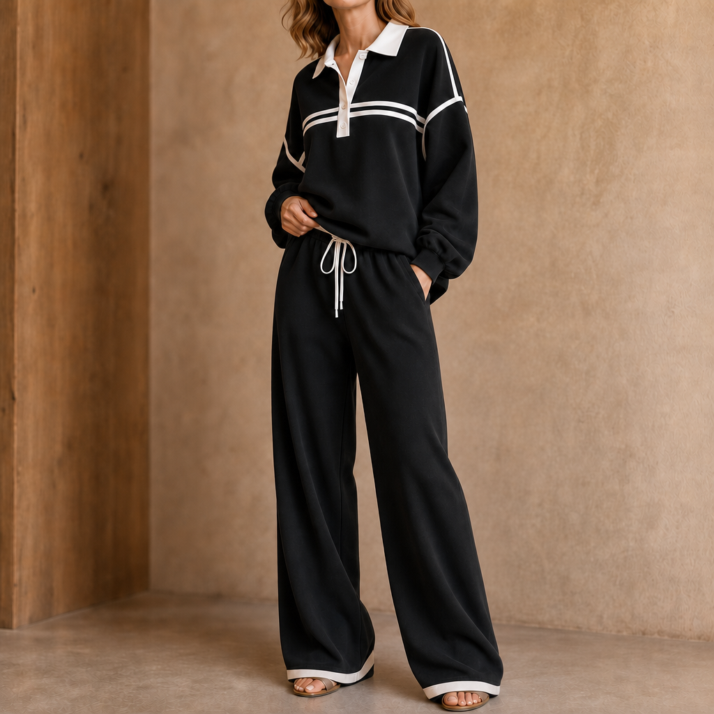 Wearbella-Striped Patchwork Sweater And Wide-Leg Pants Set