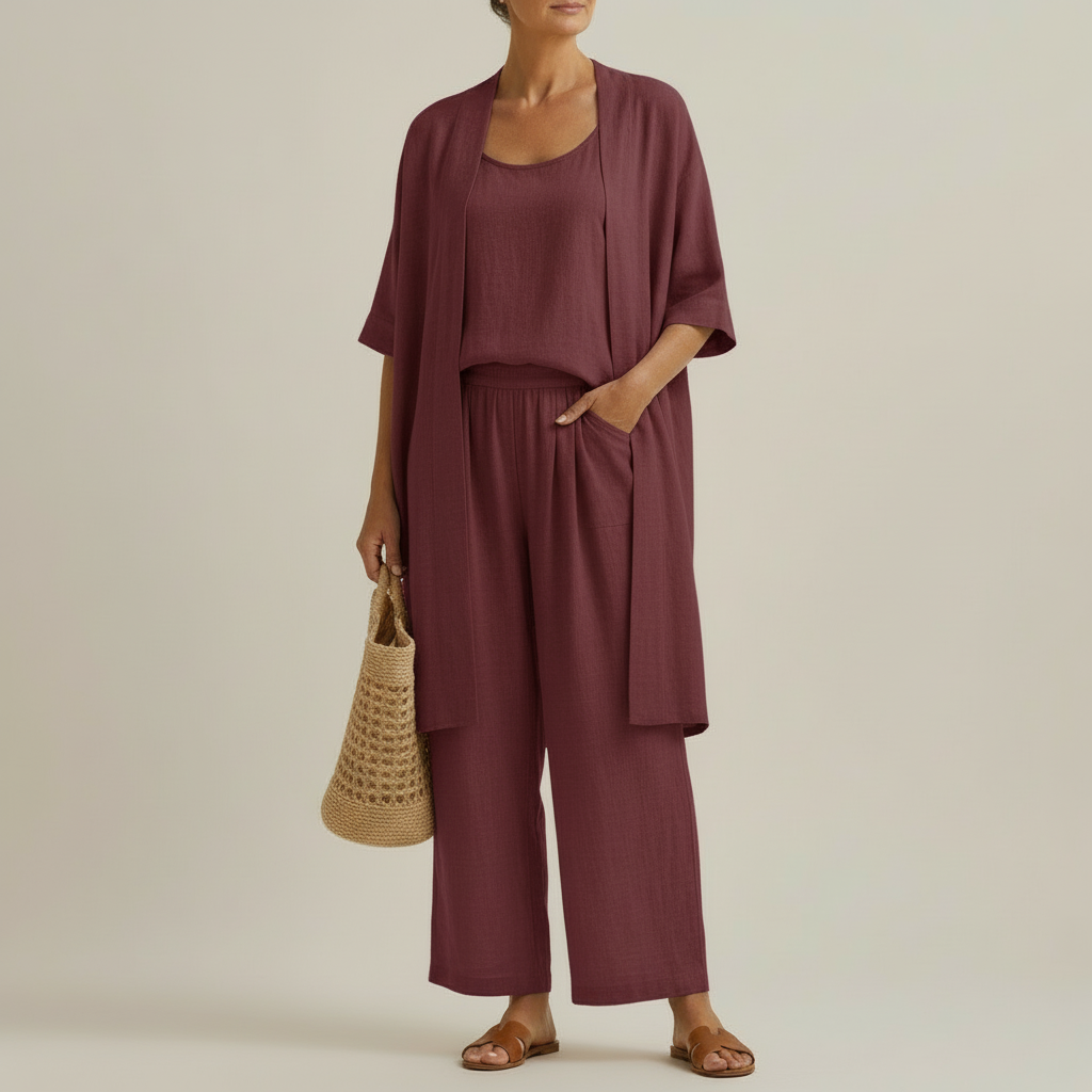 Minimalist Set in Linen and Cotton, Composed of Three Pieces