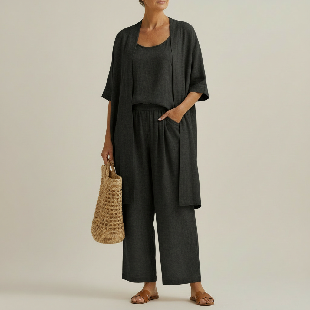 Minimalist Set in Linen and Cotton, Composed of Three Pieces