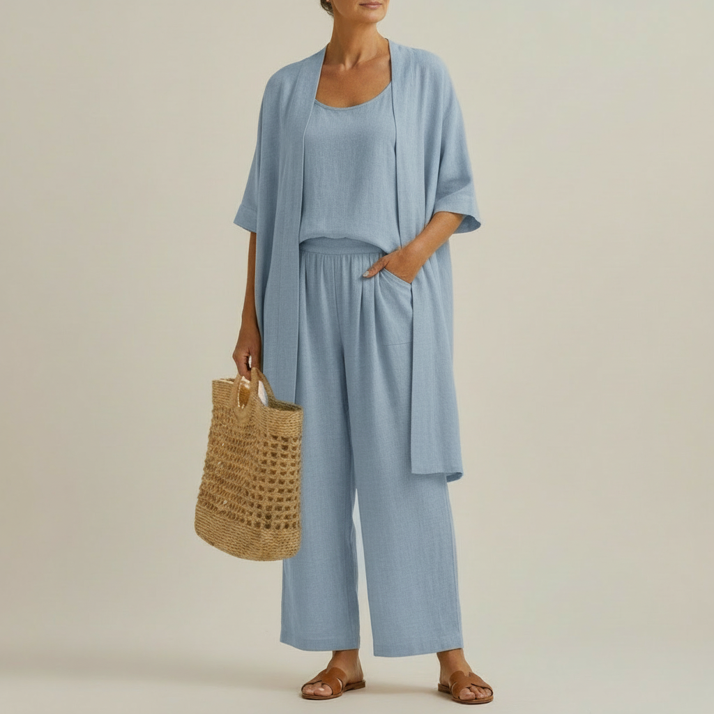 Minimalist Set in Linen and Cotton, Composed of Three Pieces