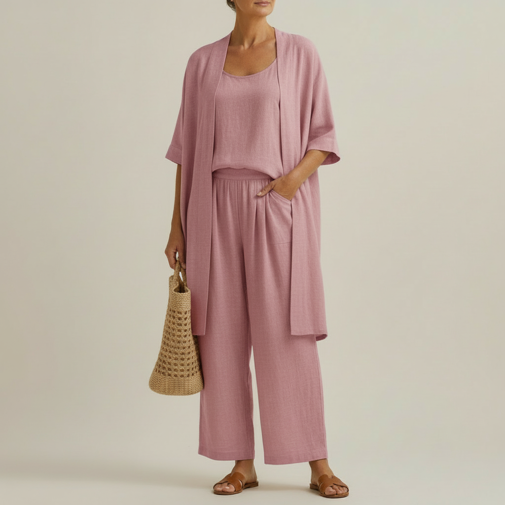 Minimalist Set in Linen and Cotton, Composed of Three Pieces
