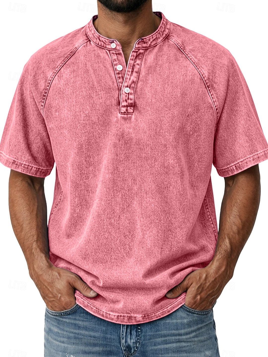 100% Cotton-Men's Retro Henley Tee