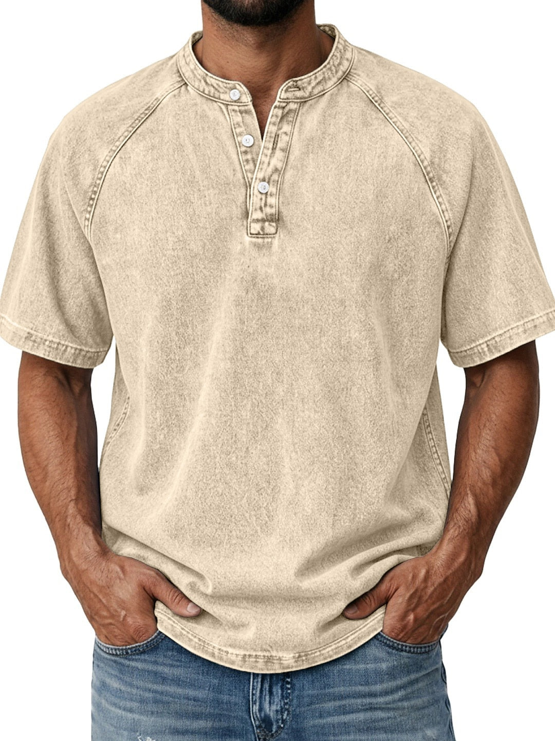 100% Cotton-Men's Retro Henley Tee