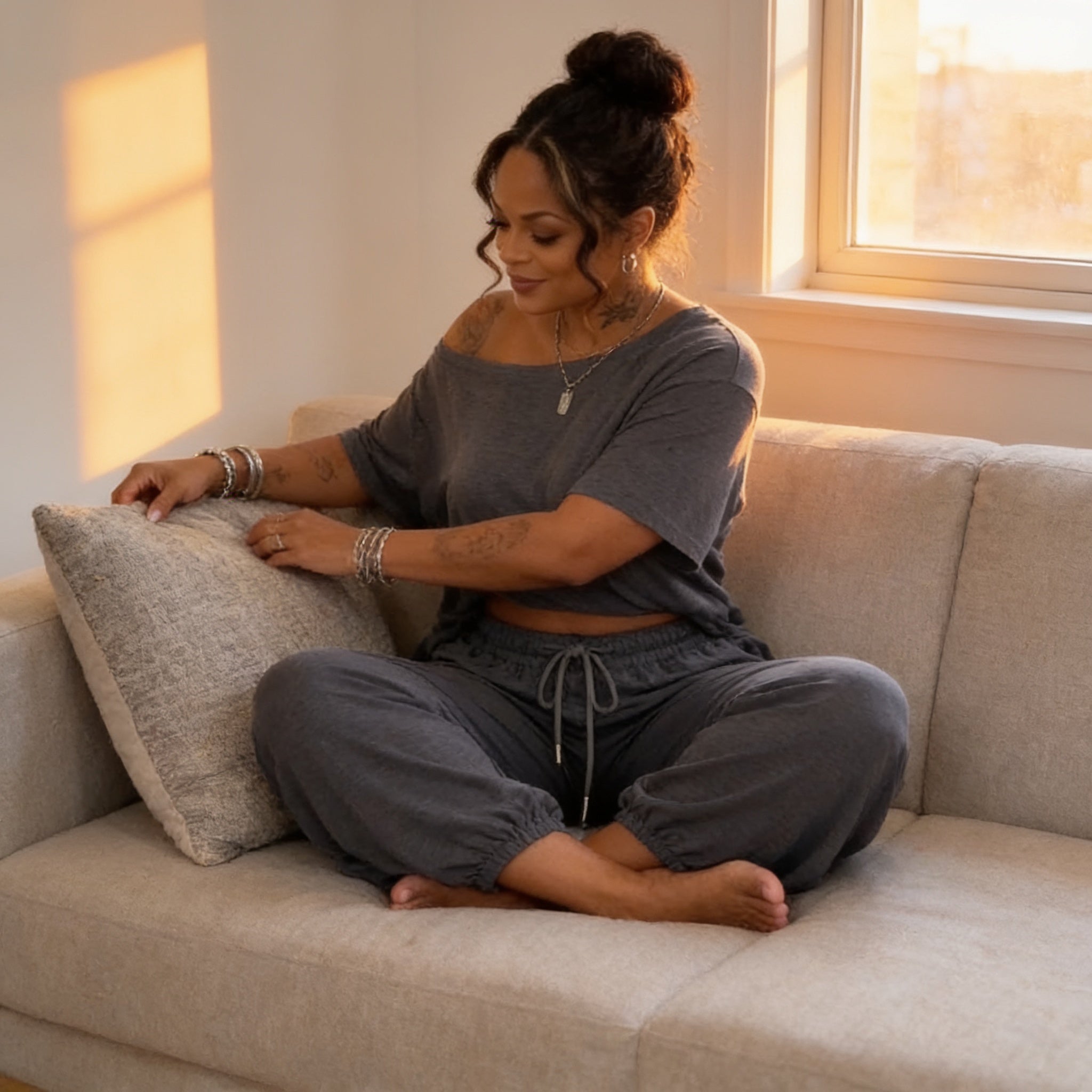 Draperline-Off-Shoulder Asymmetrical Top And Wide-Leg Pants Set