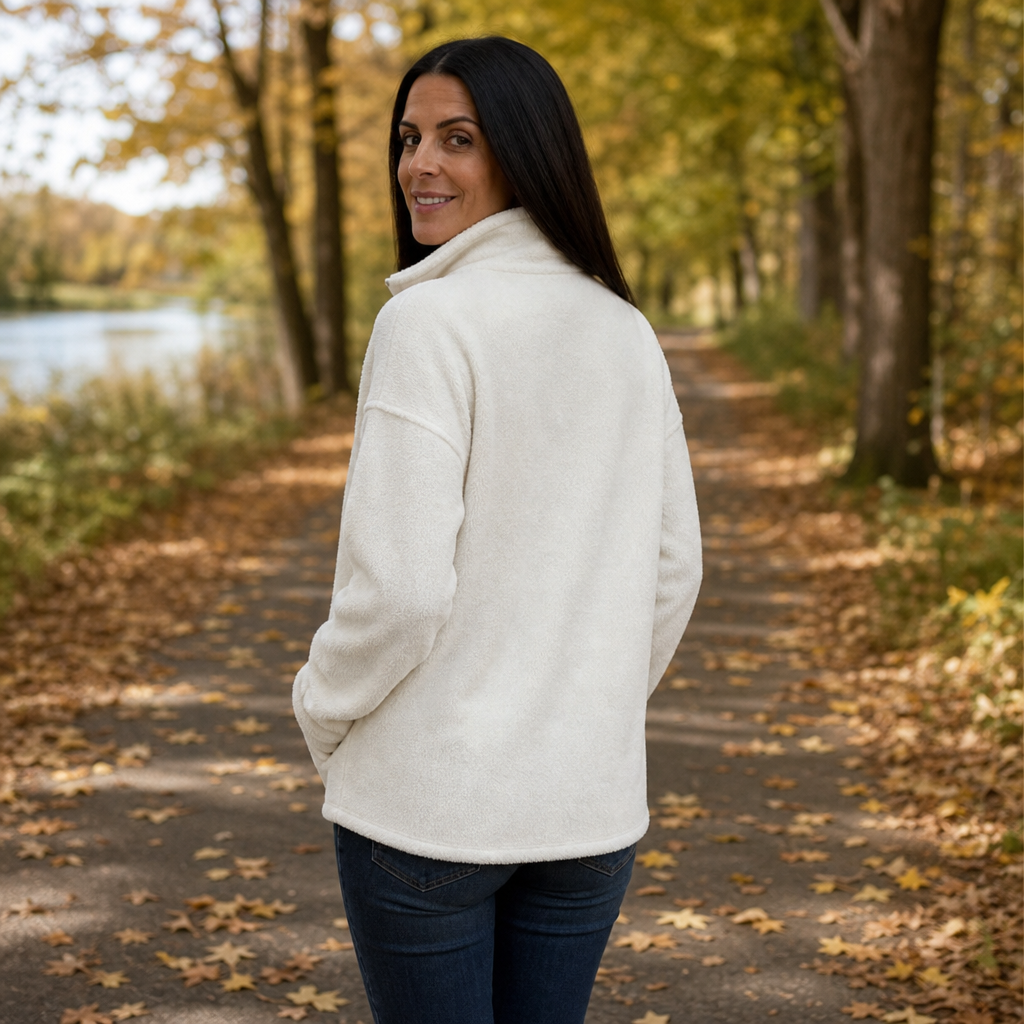 Warm Double-Brushed Fleece Drop-Shoulder Quarter-Zip Pullover