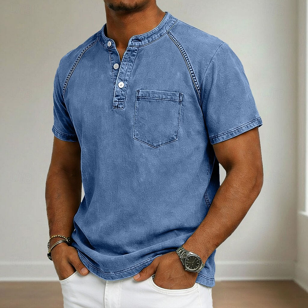 🔥Vintage Washed Cotton Henley T-Shirt